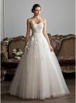 Ball-Gown Sweetheart Floor-Length Tulle Charmeuse Wedding Dress With Ruffle Sash Beading Appliques Flower(s)