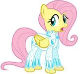 Fluttershy's white, jeweled outfit look