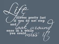 Life moves pretty fast, if you don`t stop and look around once and a while you might miss it