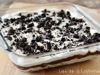 OREO DESSERT (p.s my absolute favorite) oreo dessert is like a pie with ore cookie crust, hot fudge, vanilla ice cream, whip crm