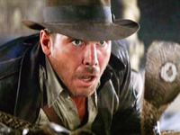 Indiana Jones (first appearing in Raiders of the Lost Ark. The franchise was rebooted many times always starting Harrison Ford)