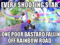 getting pushed off of Rainbow Road