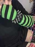 OOTD :DD (black skirt kitty thigh highs and black shirt with black n green stripes)