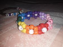 i made a rainbow flower kandi cuff!! <3 it's ugly but i love it :D