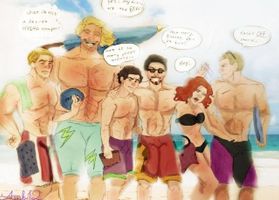 Avengers at the beach.