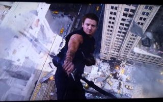 The Avengers hawkeye jumps scene