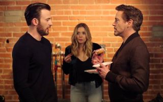 Chris Evans, Robert Downey Jr & Elizabeth Olsen - Tony Steals The Last Donut