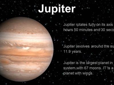 Jupiter day, year ,distance , temprature, size ?