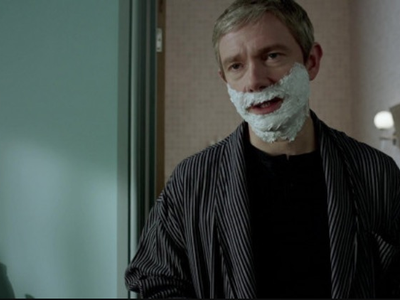 What does John say to Mary when he was shaving his moustache off?