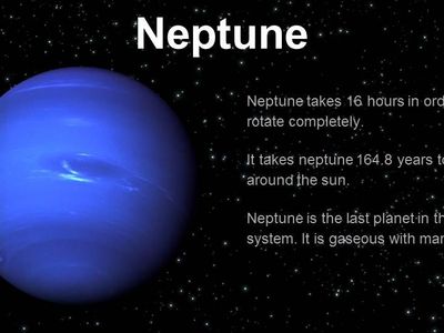 Neptune day, year ,distance , temprature, size ?