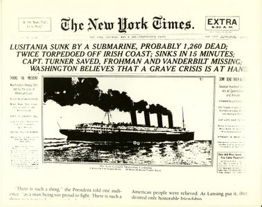 What was the name of the British passenger liner sunk by a German U-boat, leading to America's entry into World War I?