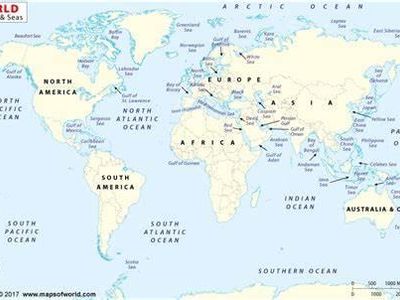 Which ocean is located between the continents of Africa and Asia?