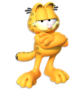 Which famous comic strip features a lazy orange cat named Garfield?