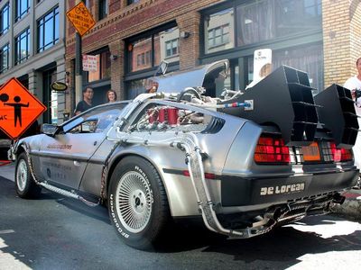 Which film featured a time-traveling DeLorean car?