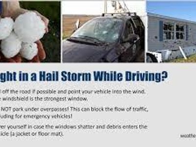 What should you do if caught in a hailstorm while driving?