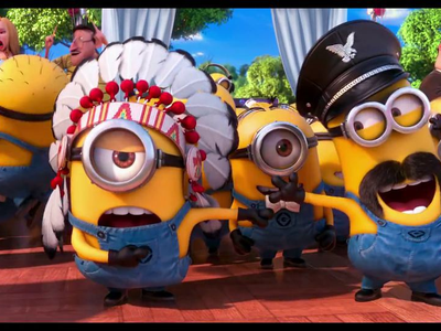 At the end of the movie, what song do the minions sing in gibberish?