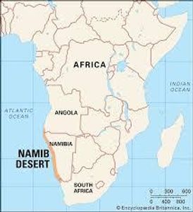 Which desert spans parts of Namibia and Angola?