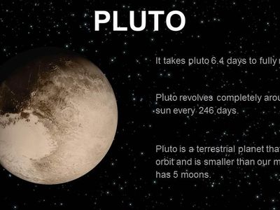 Dwarf Planet Pluto day, year ,distance , temprature, size ?