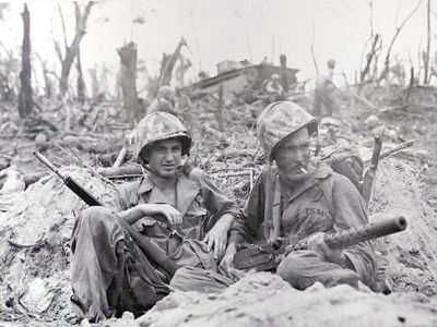 At the battle of Peleliu, what did the American soldiers use as weapons?