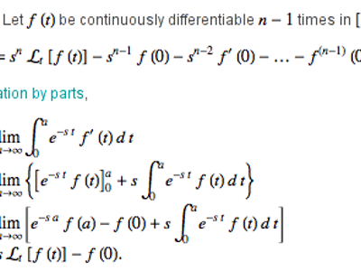 What is the Laplace transform of the derivative of a function f(t)?