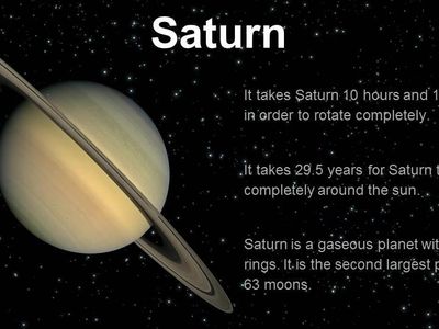 Saturn day, year ,distance , temprature, size ?