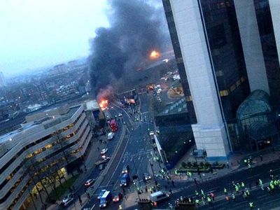 A helocopter crashed in london today what did it crash into?