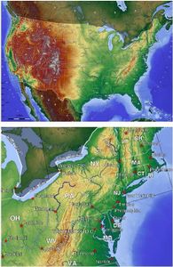 Which mountain range runs along the eastern seaboard of the United States?