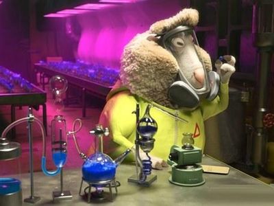 What is the name of the sheep chemist who works for the film's villain?