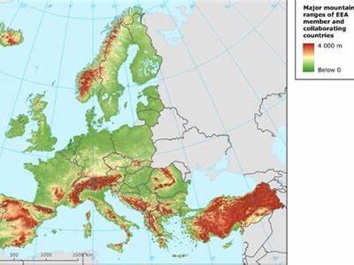 Which mountain range is located in Europe and stretches across multiple countries?