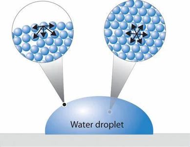 Which property of water allows it to form droplets on surfaces?