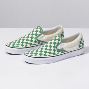 green checkered slip-on vans