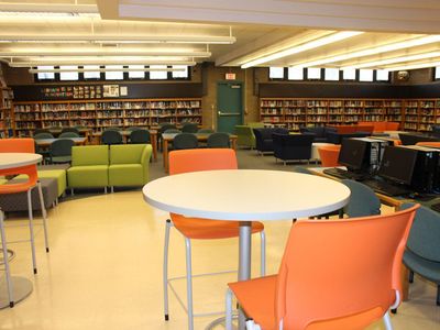 the tall tables in the back of the classroom