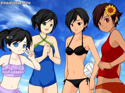 my oc's at the beach (Lily(center left) Raven(center right) the other two have not been named yet)