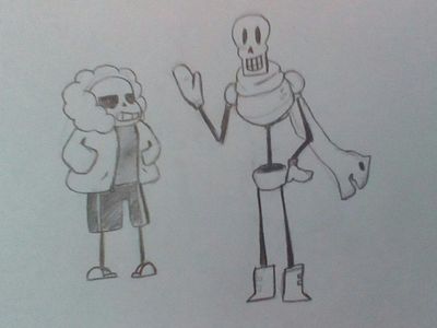 I drew Sans and Papyrus. It's a bit blurry, sorry.