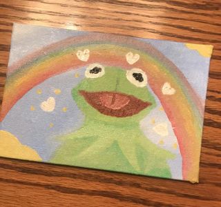 an oil painting of a wholesome kermit