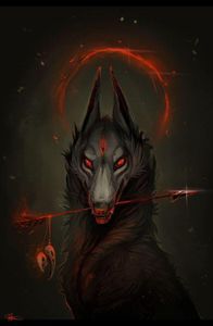 Dark as his dog/wolf form