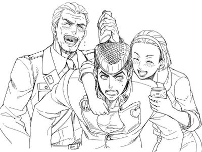 Josuke and his "family" (Only consists of his now dead grandfather and his mom)