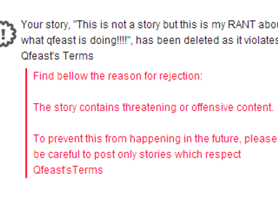 it had no abusive content what so ever!! eff u qfeast!!!!! u need to get laid -_-