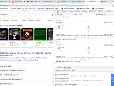 google 'text adventure', inspect element, and console