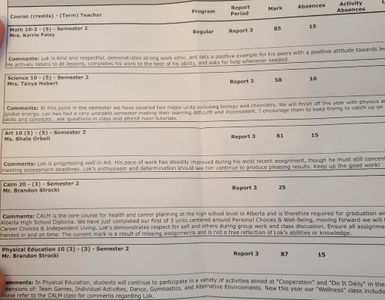 Ma report card, can you read it?