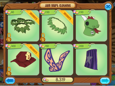 In the Jam Mart Clothing shop, you can buy clothes and accessories for your animal, using "gems."