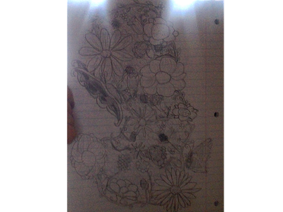 Sorry it's so fuzzy >.< this is my drawing so far. That thing on the side is my hand btw XD