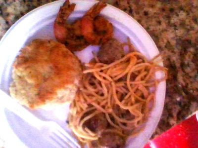 i made biscuits fried shrimp and pasta