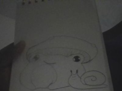 I'm drawing a frog with mushroom hat and snail friend