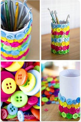 DIY: button pencil pot.