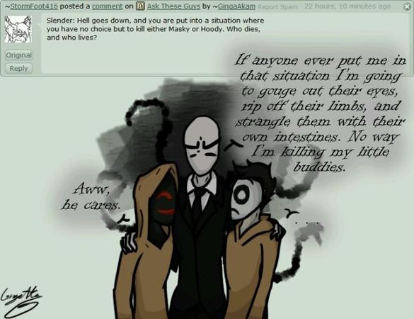 Me:Now..Slendy! Your question? Slenderman:Alright..Diamond. Do you..Like??Hmm..Killing?