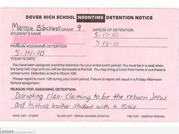 If you were to receive a detention for anything, what would it be for?:...