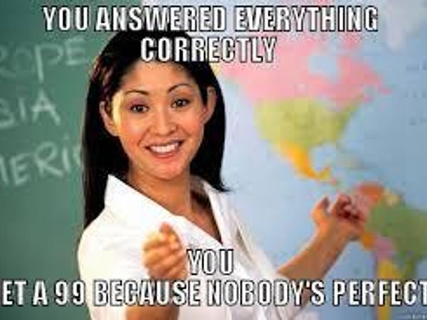 The teacher asks a question that only a couple of students raise their hand to answer.  You: