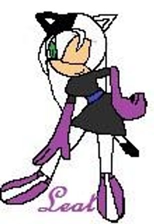 Just then, a white cat with one black ear and white hair comes running in. She wears a black dress with a blue waist ribbon and purple gloves. "Jackie, what the heck happened? You just left me!" she shouted at Jackie. "Well don't blame me Leat! Sonic told me to look after ___!"