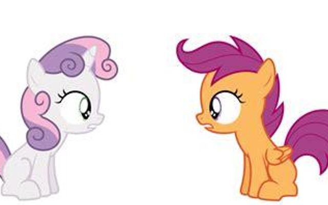 Two girls, one love I have a crush on two foals, Scootaloo and Sweetie Belle. Scootaloo is kinda mean when I joke around and Sweetie Belle is nice when you don't get on her bad side. Scootaloo is defence while sweetie belle is offence.